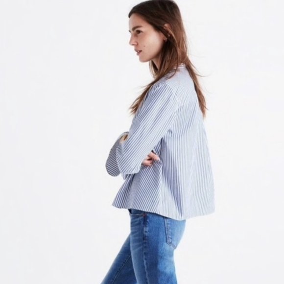 Madewell Pinstripe Flared Button Down Blouse Size S - Picture 4 of 10